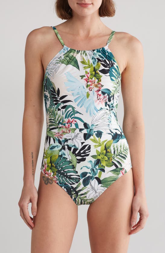 Jantzen High Neck One-piece Swimsuit In Multi Colored