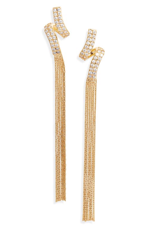 Nordstrom Pavé Cubic Zirconia Ribbon Fringe Drop Earrings in Clear- Gold at Nordstrom