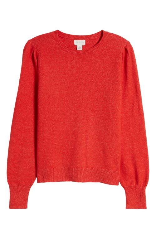 Shop Caslonr Caslon(r) Puff Sleeve Cotton Blend Crewneck Sweater In Red Goji