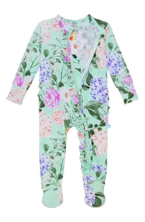 Shop Posh Peanut Erin Jeanette Ruffle Fitted Footie Pajamas (baby)<br> In Green