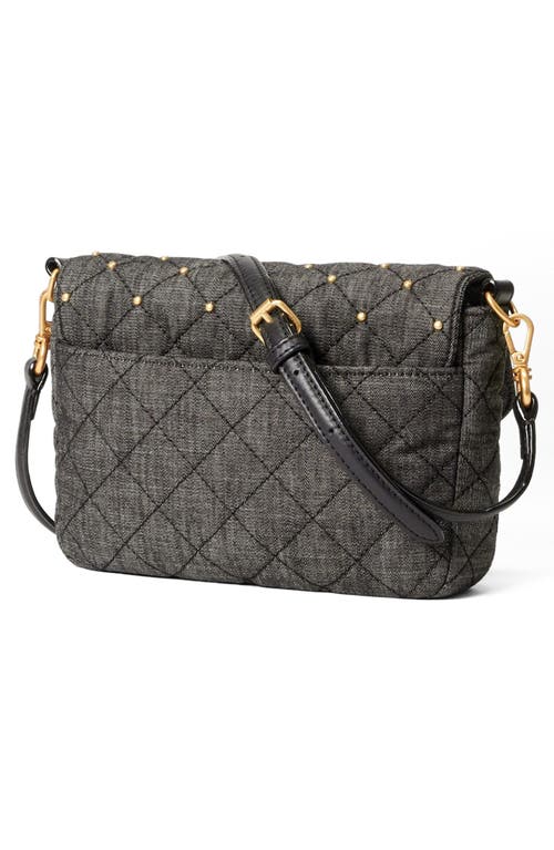 Mz Wallace Small Crosby Lock Quilted Denim Crossbody Bag In True Charcoal Denim