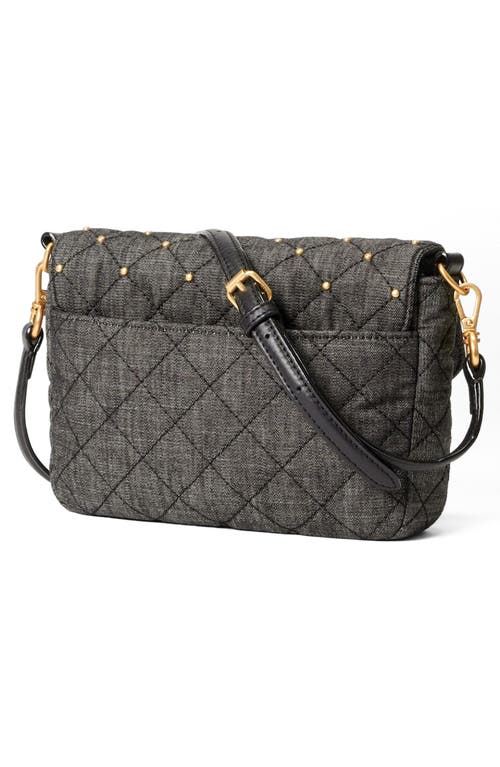 Shop Mz Wallace Small Crosby Lock Quilted Denim Crossbody Bag In True Charcoal Denim