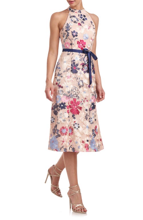 Shop Js Collections Eleanor Embroidered Floral Cocktail Midi Dress In Rose Gold Multi