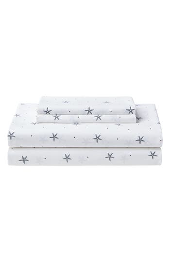Nautica Star Spangled Coastal 200 Thread Count Cotton Percale Sheet Set In White/dark Blue