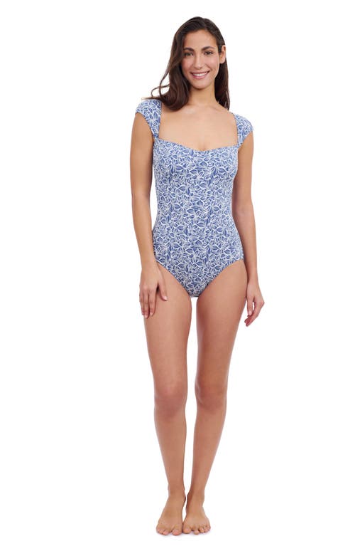 Profile By Gottex Plumeria Cap Sleeve Shaped Bust One Piece In Blue