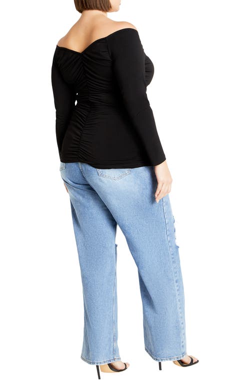 City Chic Sally Ruched Off The Shoulder Top In Black