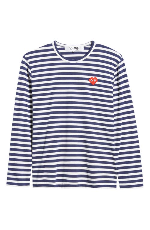 Shop Comme Des Garçons Play Pixel Play Appliqué Stripe Long Sleeve T-shirt In Navy/white