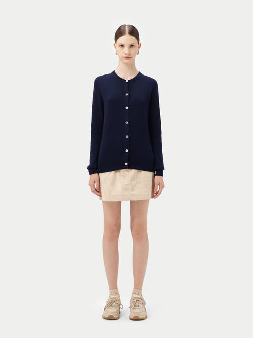 Shop Gobi Cashmere Crew Neck Cardigan In Brilliant Navy