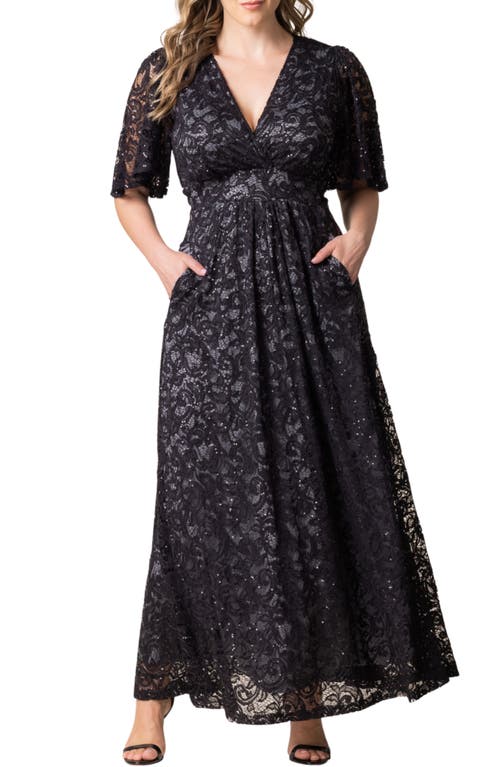 Kiyonna Luminous Sequin Lace A-line Gown In Storm Grey