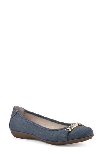 Cliffs By White Mountain White Mountain Charmed Flat In Denim Blue/fabric