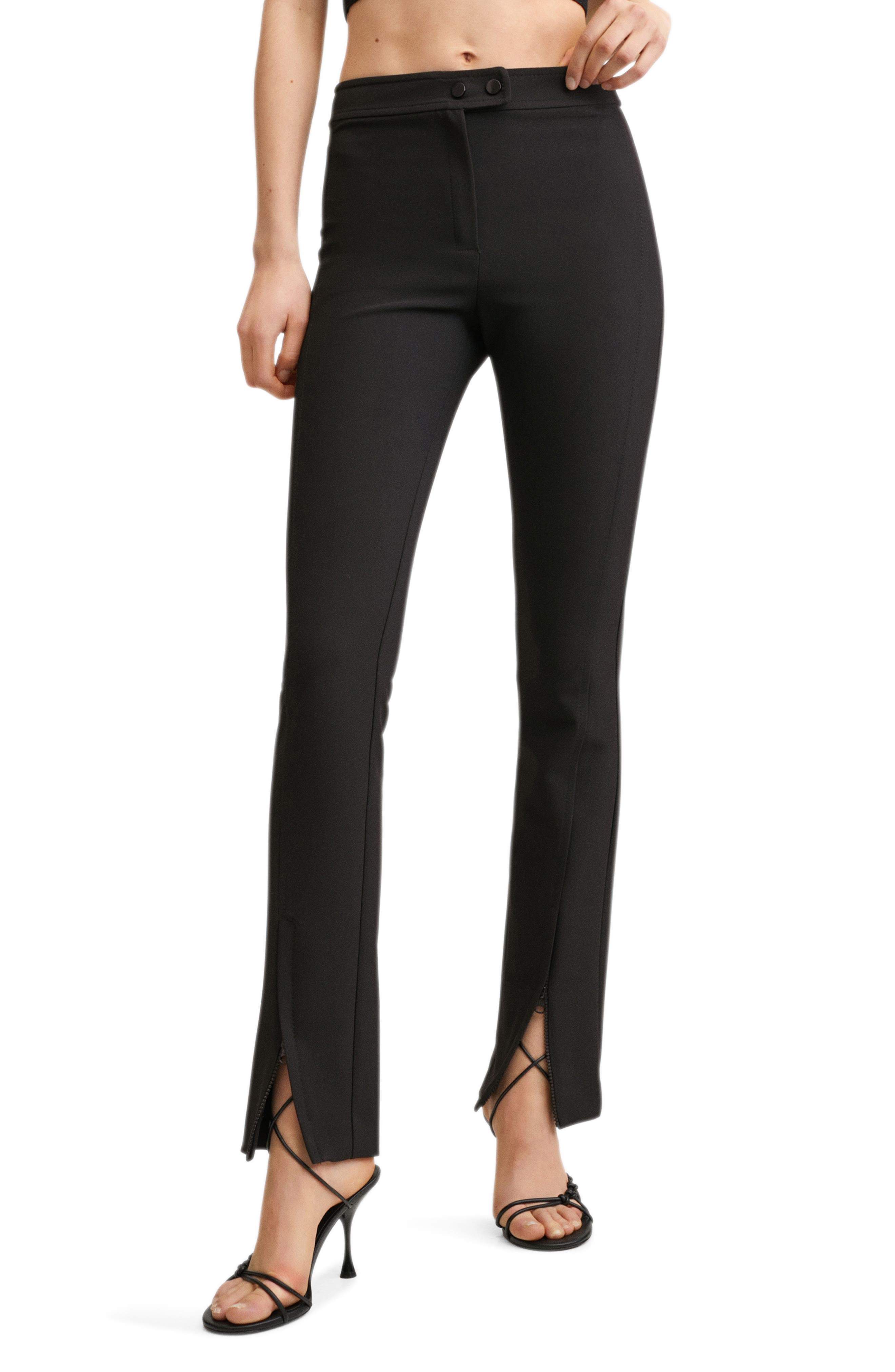 Mango - Slit Hem Pants Black - 3XL - Women
