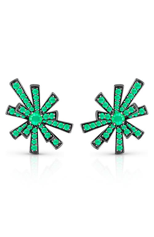 Hueb Emerald Starburst Stud Earrings in White Gold And Black Rhodium at Nordstrom