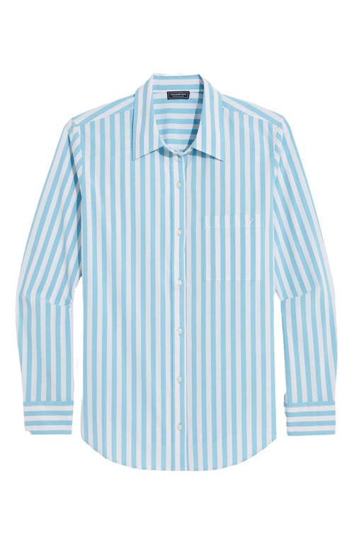 Stretch Cotton Button-Up Shirt in Kitt Stripe-Mistblue