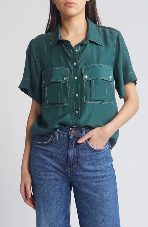 The Great . The Cargo Silk Button-up Shirt In Deep Sea Green