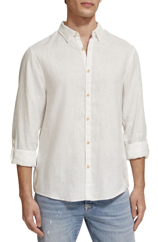 Scotch & Soda Linen Button-up Shirt In White