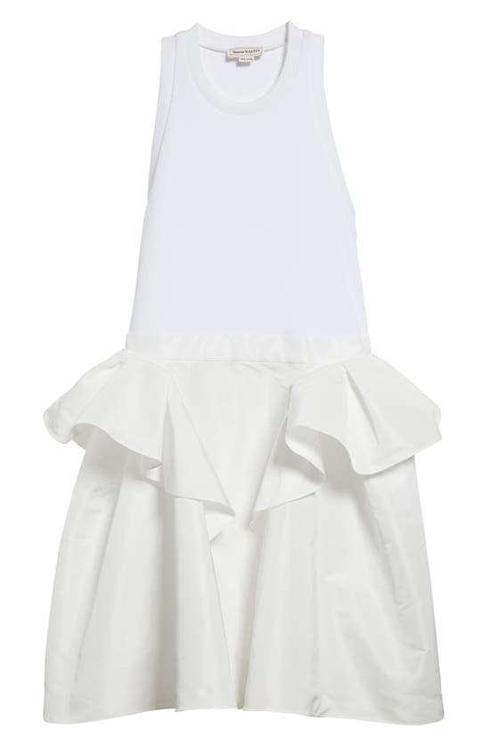 Shop Alexander Mcqueen Ruffle Skirt Mixed Media Minidress In Opticalwhite