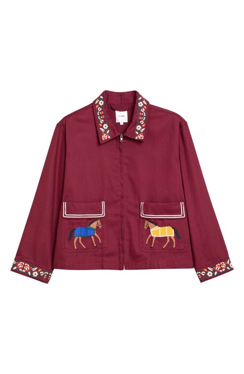 FOUND FOUND OXBLOOD HORSE EQUINE OVERSIZE EMBROIDERED COTTON JACKET 