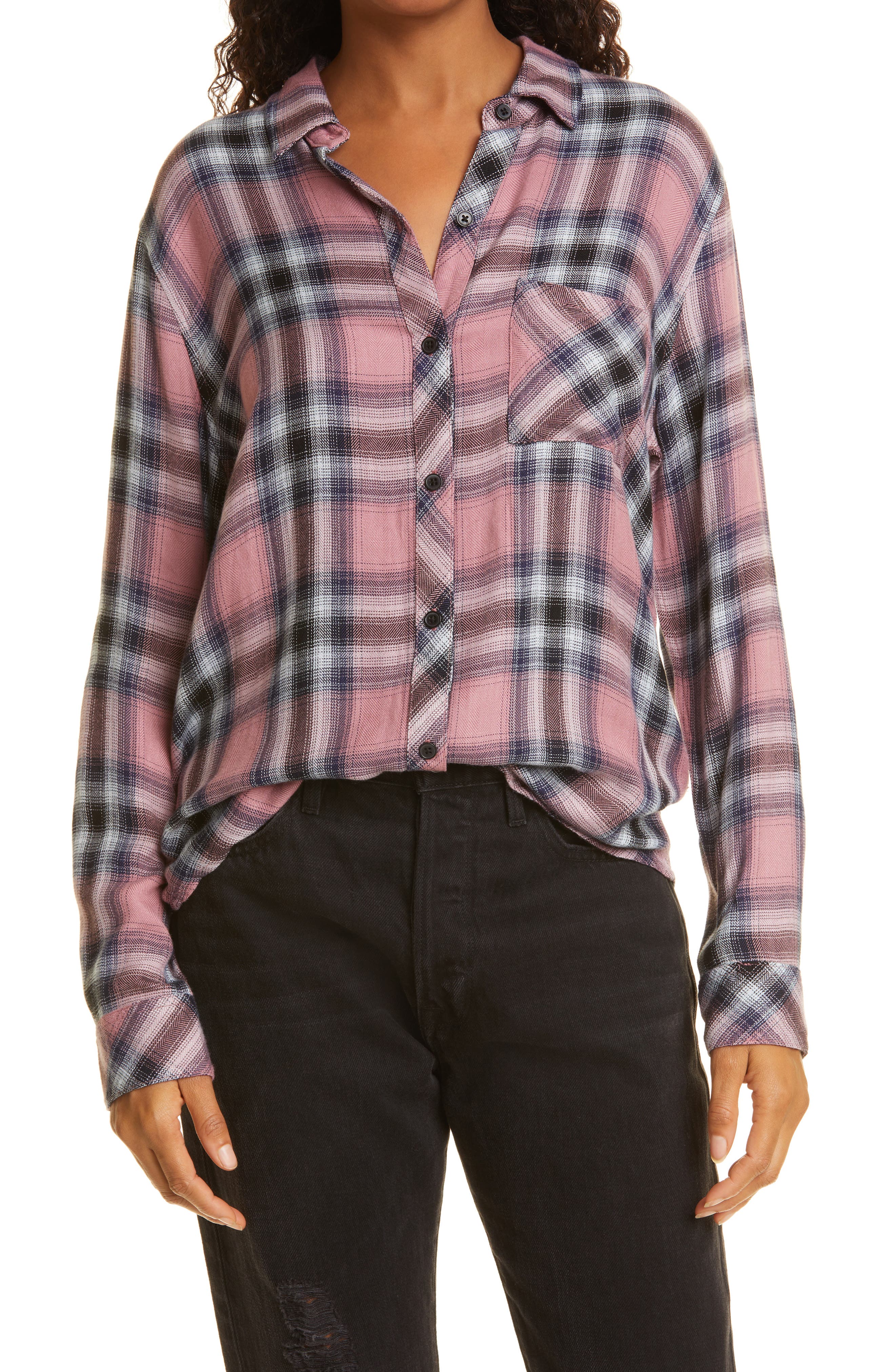 pink plaid button up shirt