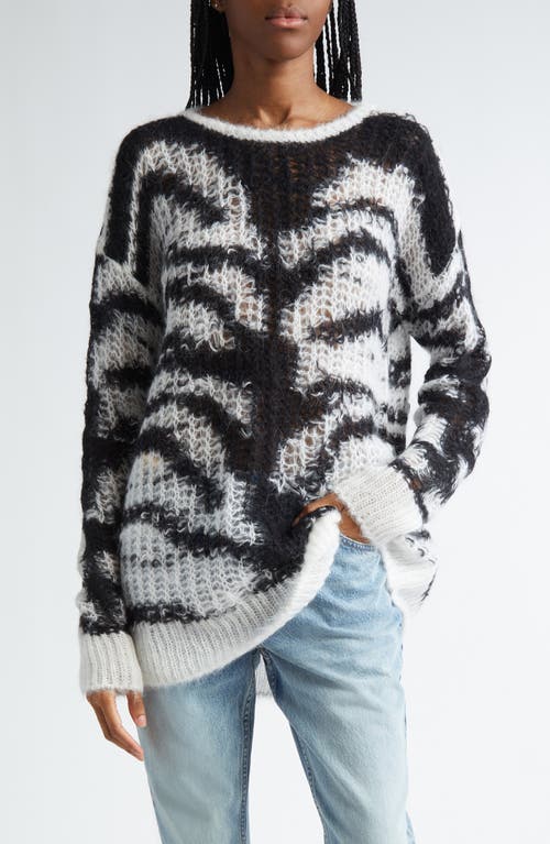 Shop Stella Mccartney Tiger Stripe Openwork Knit Sweater In Black/white Multi