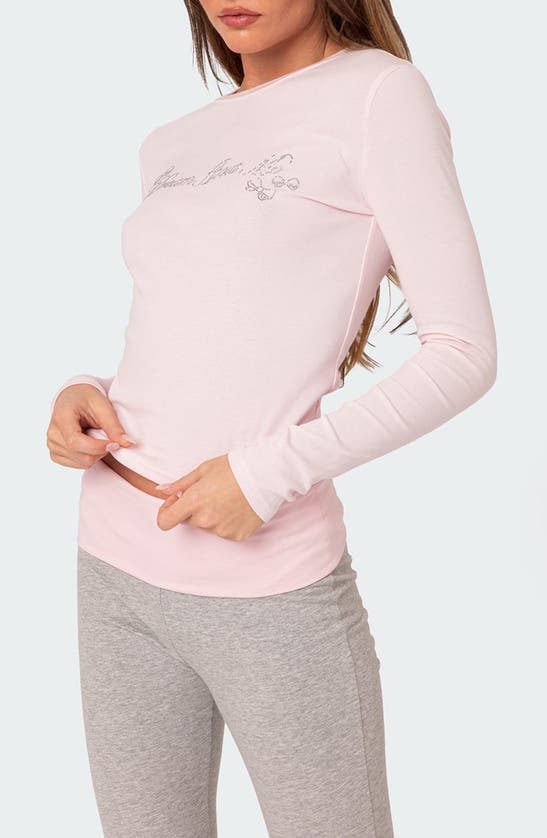 Shop Edikted Dream About Me Embellished Long Sleeve Top In Light-pink