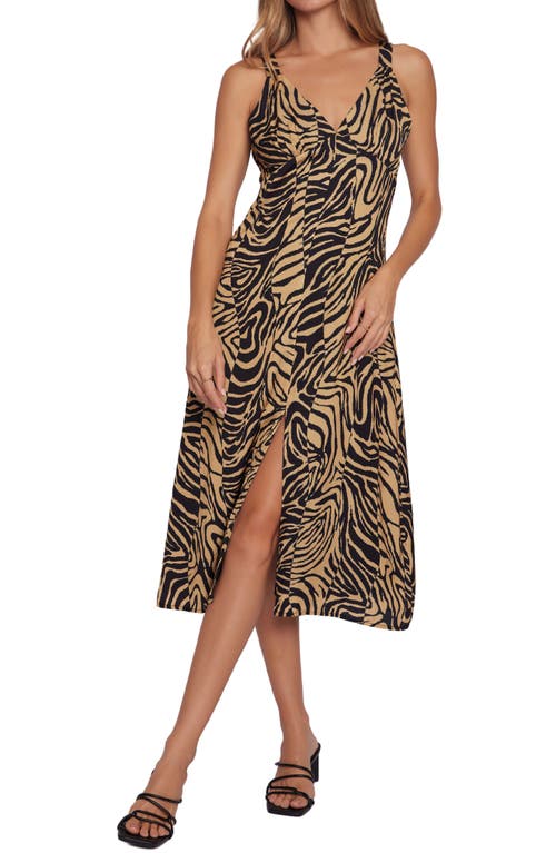 Lost + Wander Helena Love Tiger Print Midi Dress in Black Tan