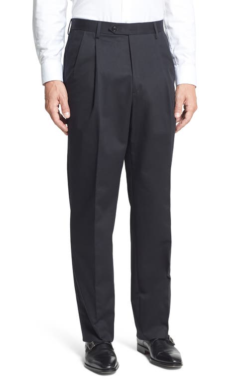 Berle Pleated Classic Fit Cotton Dress Pants in Black