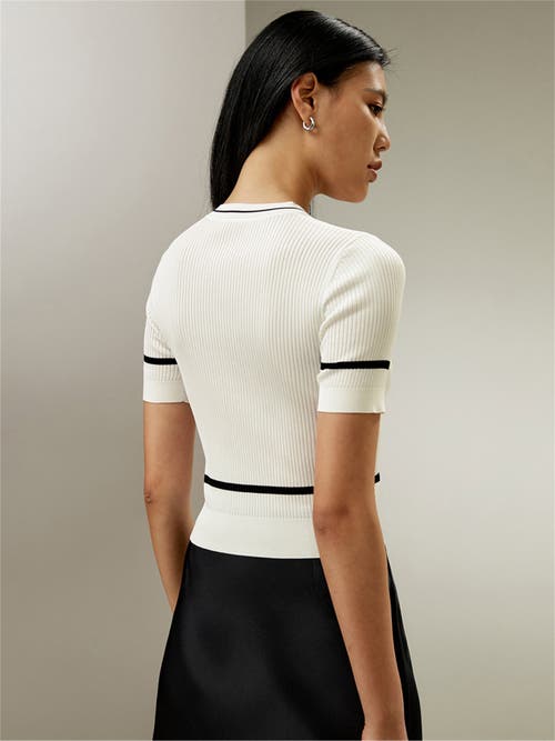Shop Lilysilk Ribbed Knit Silk Crop Top In White With Black Stripes