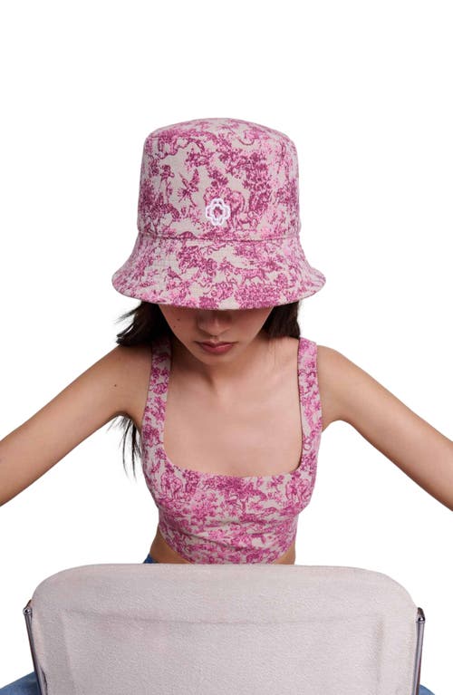 Shop Maje Patterned Cotton Bucket Hat In Pink Jungle Canvas