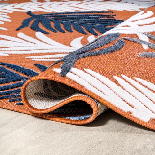 Shop Jonathan Y Montego High-low Tropical Palm Indoor/outdoor Area Rug In Orange/navy/ivory