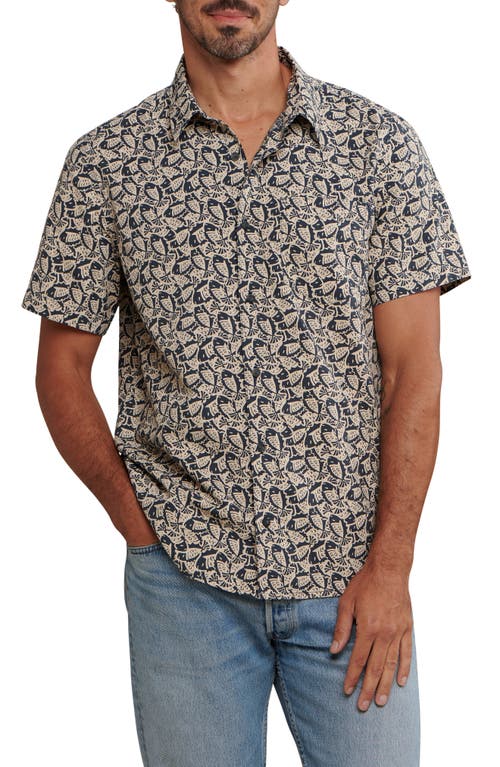 Fletch Short Sleeve Organic Cotton Button-Up Shirt in Midnight Fish Print