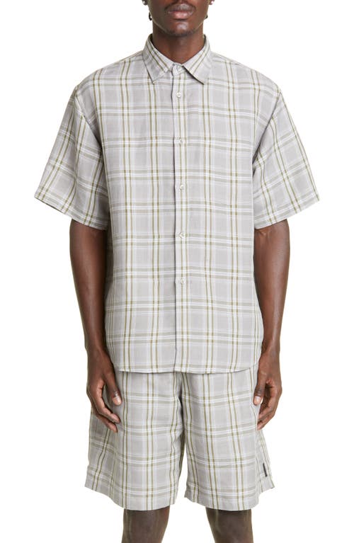 F-LAGSTUF-F Original Check Short Sleeve Linen Blend Button-Up Shirt in Grey
