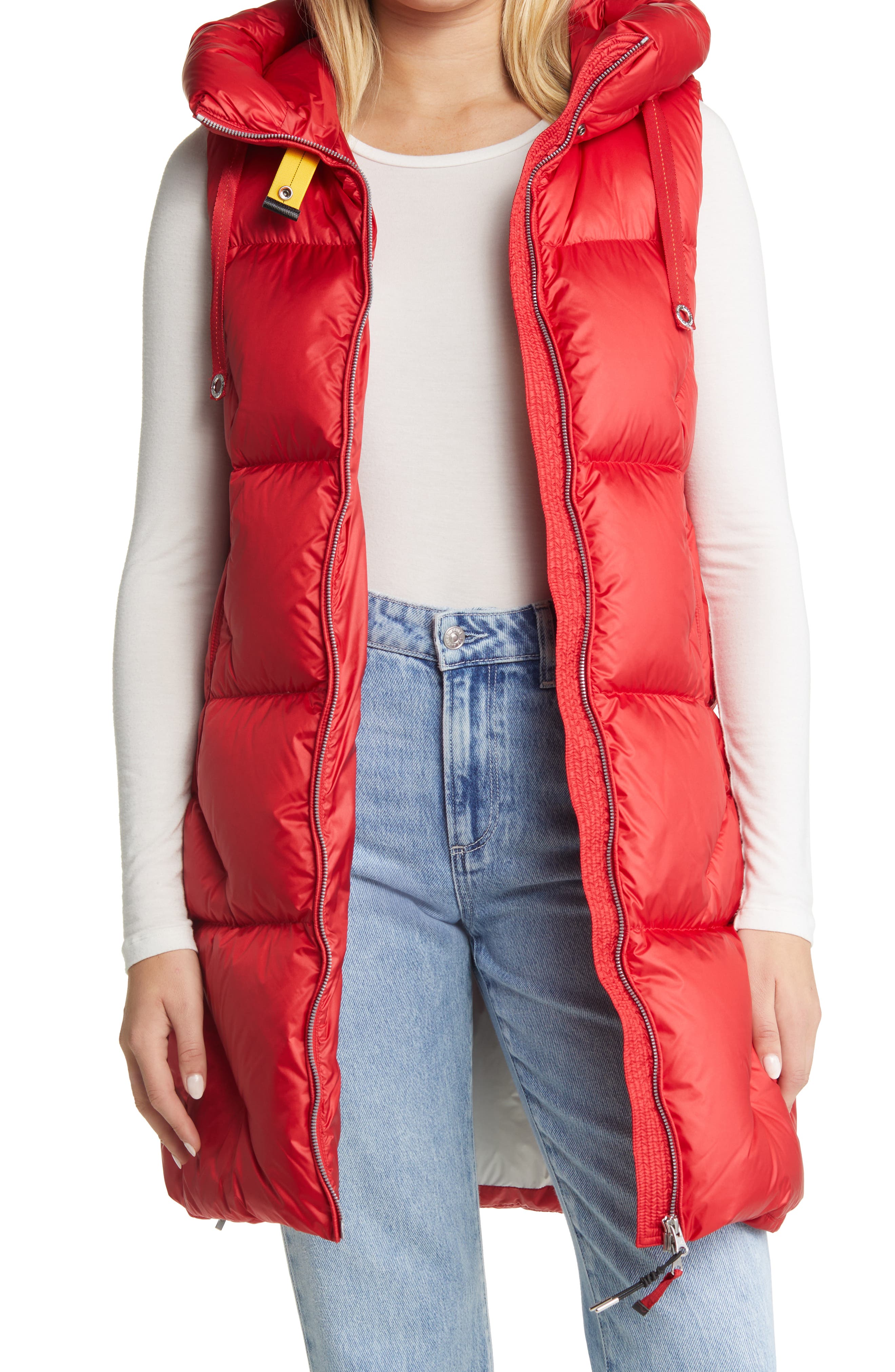 ladies red puffer vest