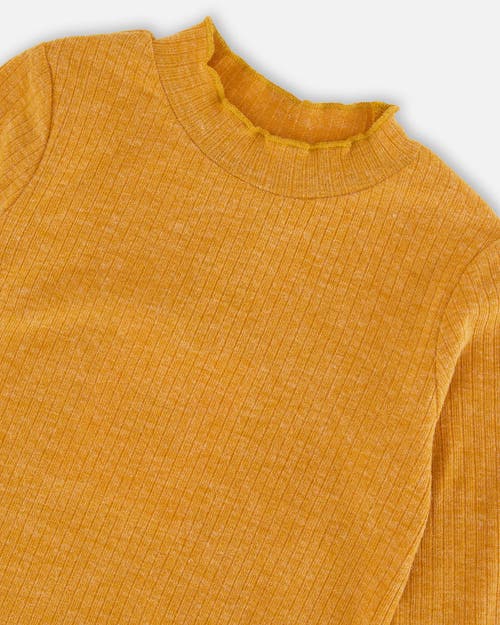 Shop Deux Par Deux Little Girl's Long Sleeve Mock Neck Top Gold Brown In Rooibos Tea