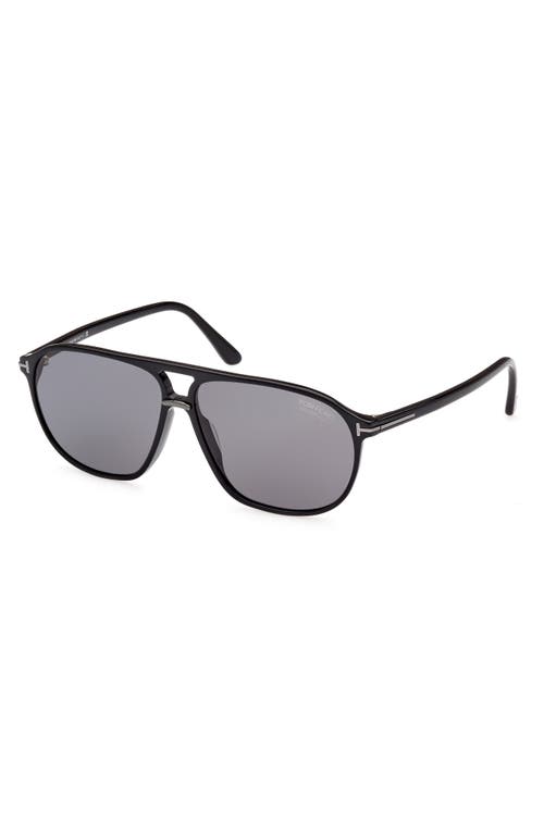 Tom Ford Bruce M Ft1026-n 01d Navigator Polarized Sunglasses In Shiny Black/polarized Smoke