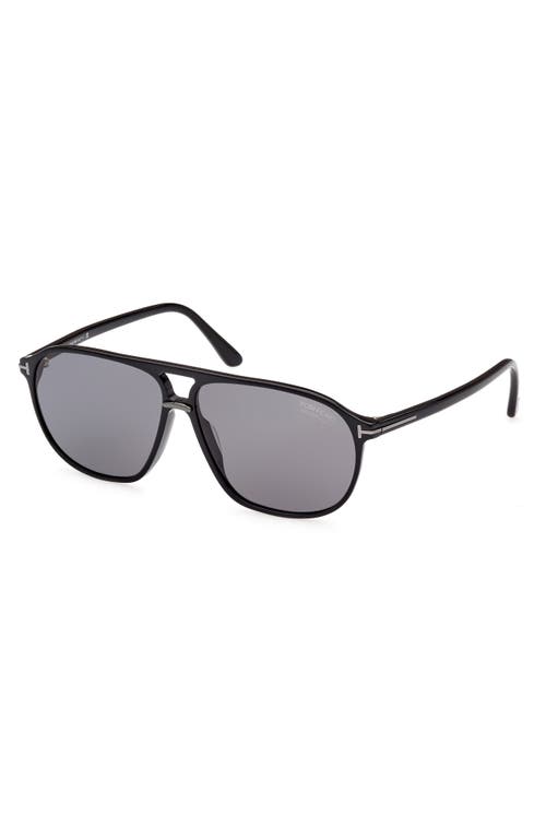 Shop Tom Ford Bruce 61mm Polarized Navigator Sunglasses In Shiny Black/polarized Smoke