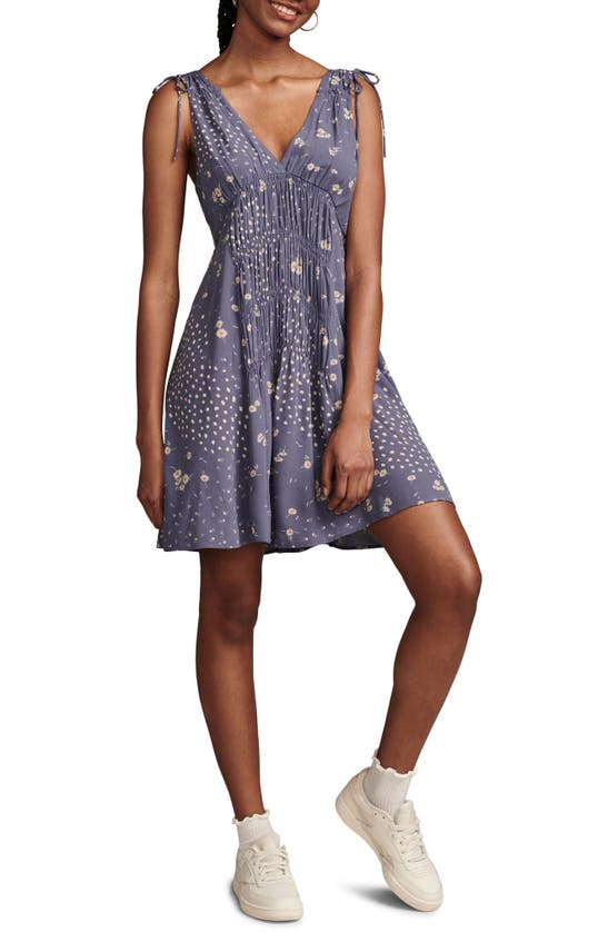 Shop Lucky Brand Floral Shirred Minidress In Blue Multi