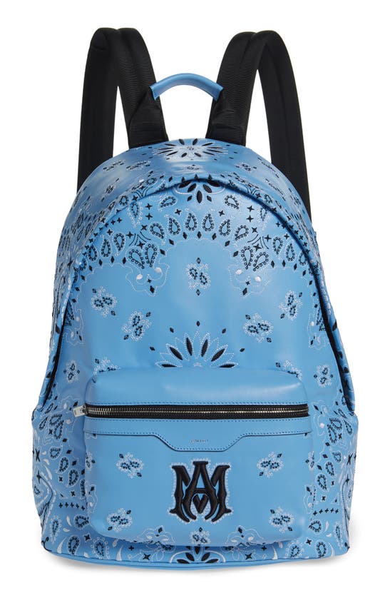 Amiri Bandana Embroidery Leather Backpack In Carolina Blue