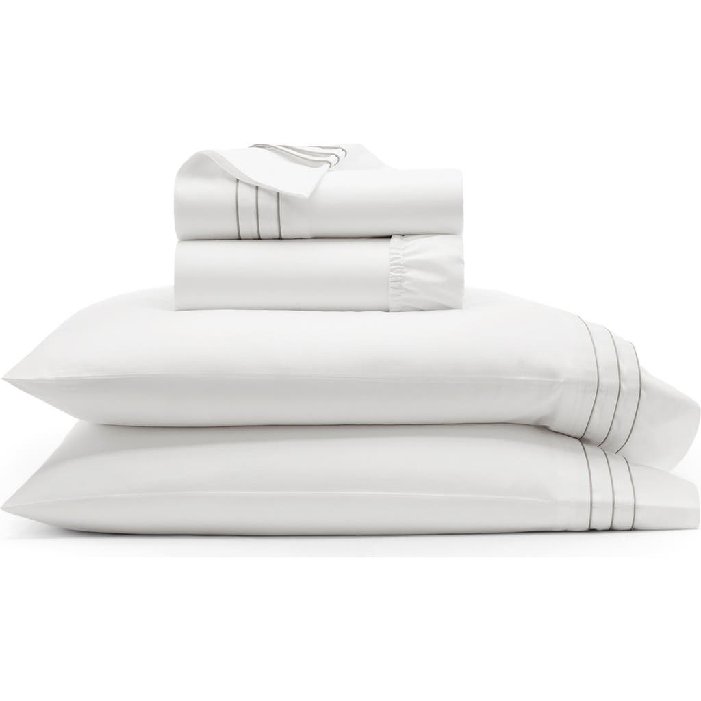 Boll & Branch Signature Triple Pleat Organic Cotton Sheet Set In White/pewter