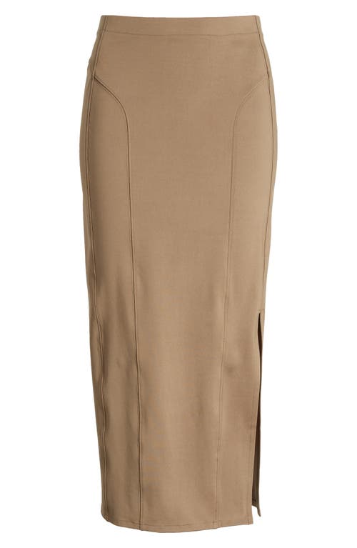 Open Edit High Waist Midi Skirt In Brown Teak