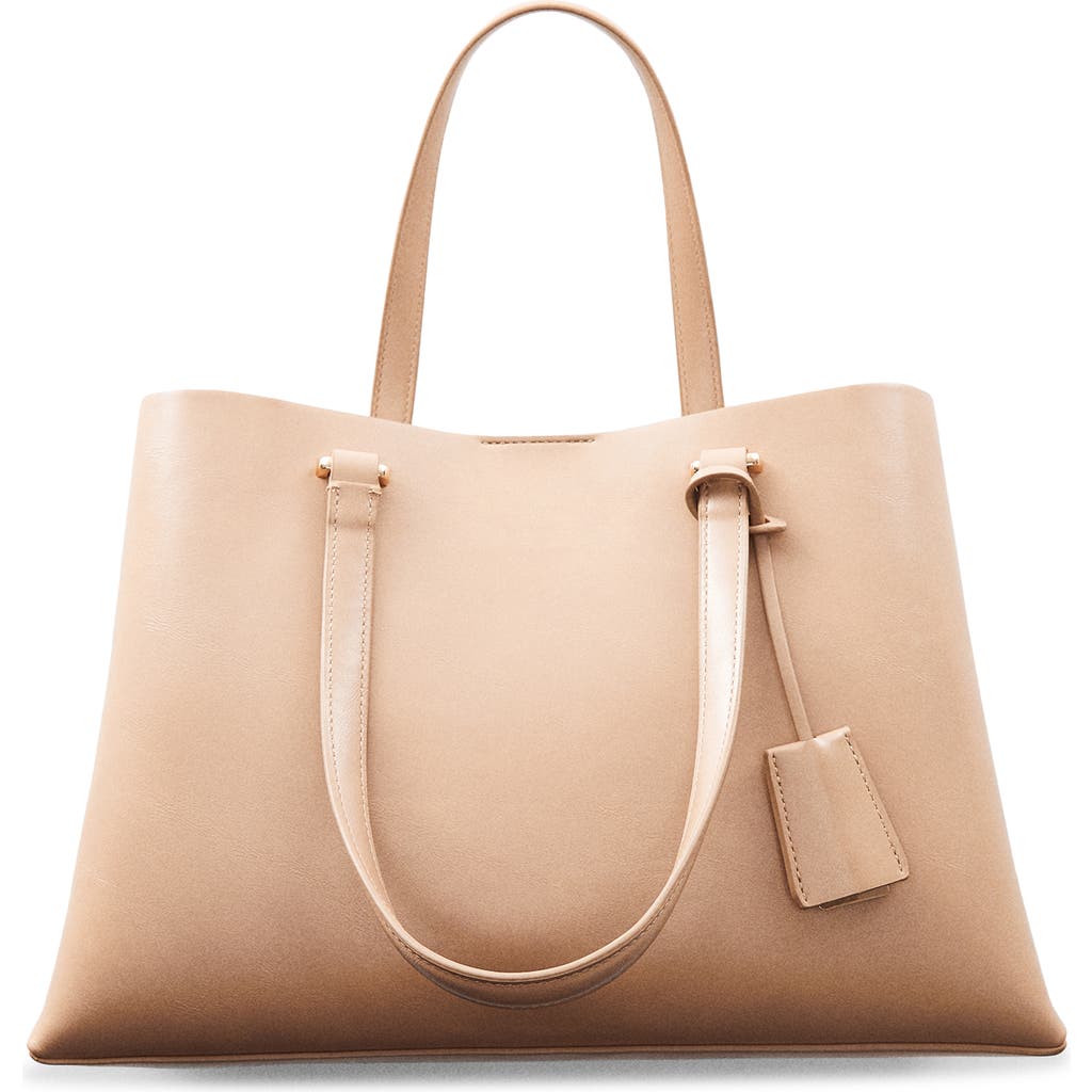 Mango Double Compartment Faux Leather Shopper Bag In Light/pastel Brown