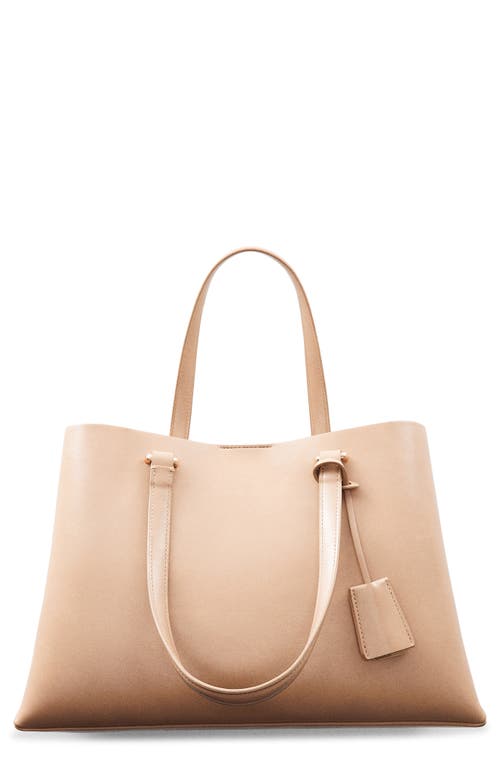 Double Compartment Faux Leather Shopper Bag in Light/Pastel Brown