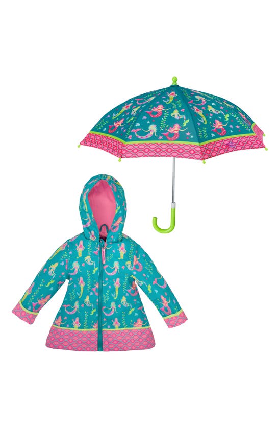 Stephen Joseph Kids' Print Raincoat & Umbrella Set In Green