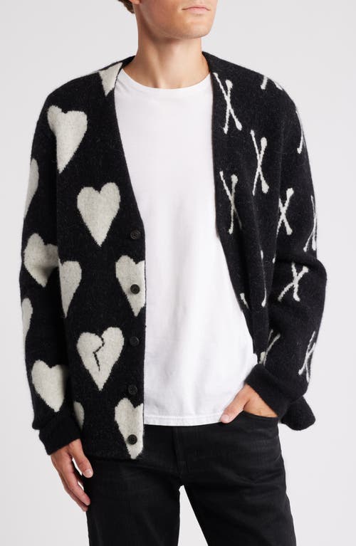 Shop Allsaints Bonebreak Heart Alpaca & Wool Blend Cardigan In Black/chalk White