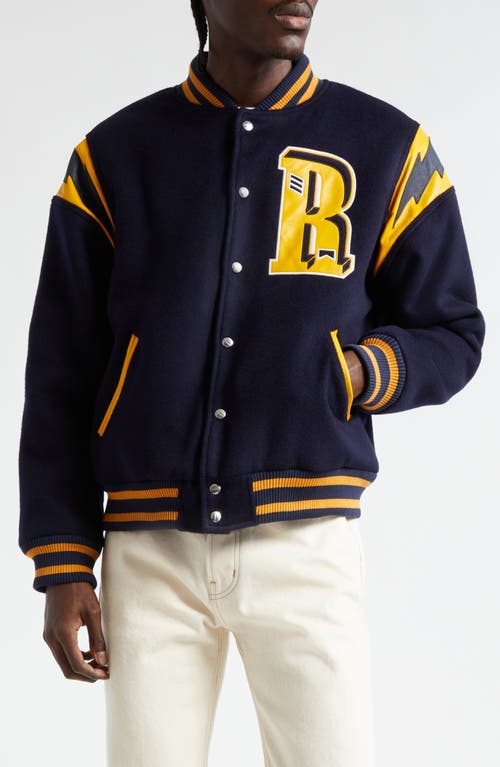 Rhude American Spirit Wool Blend Varsity Jacket In Blue
