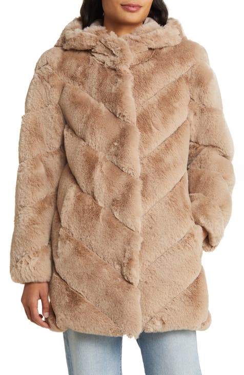 Women's Beige Faux Fur Coats