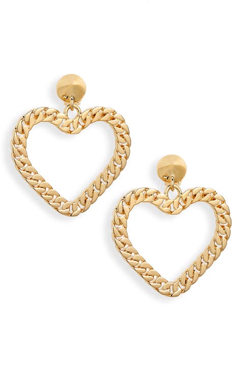 Love Curb Chain Heart Drop Clip-On Earrings