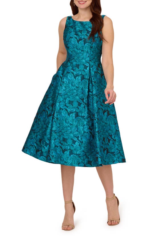 Adrianna Papell Floral Tapestry Fit & Flare Midi Cocktail Dress In Blue Multi