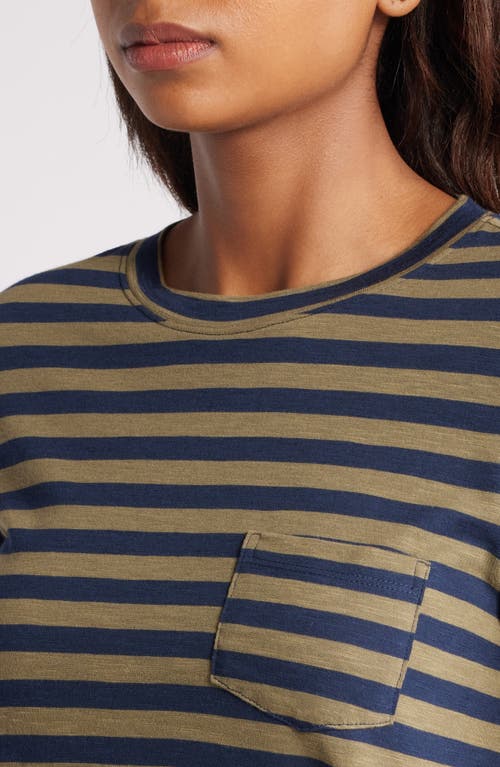 Shop Caslonr Caslon(r) Core Slub Crewneck T-shirt In Olive Burnt- Navy Charm Stripe