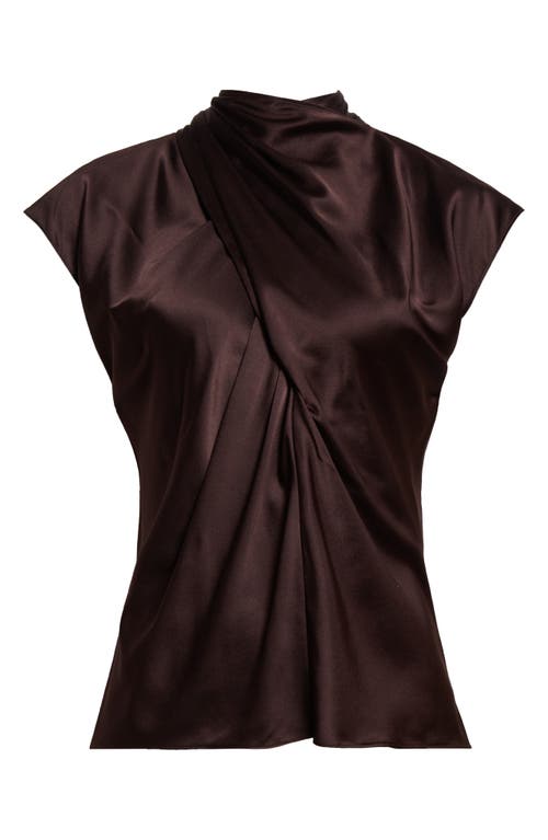 Veronica Beard Leilany High Neck Draped Top In Dark Chocolate