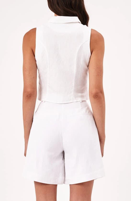 Shop Rolla's Nina Crop Sleeveless Linen Blend Button-up Shirt In White